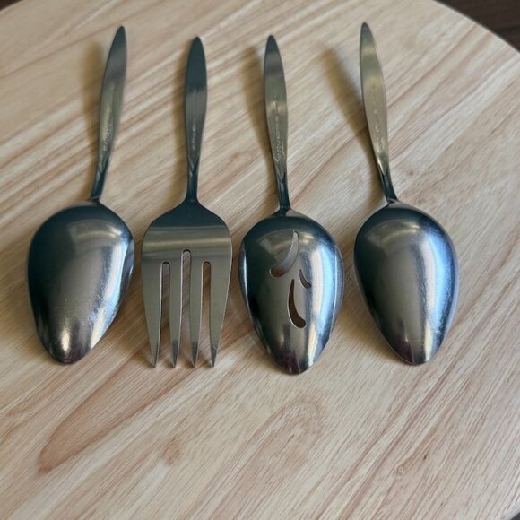 4 Pc Fantasy Serving Set 1881 Rogers Oneida 8-1/4" Atomic MCM Spoon Forks Slotte - Picture 9 of 10
